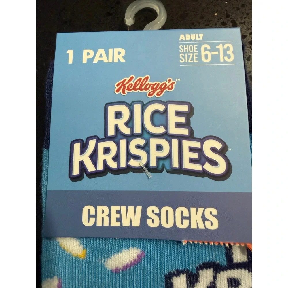 Kelloggs Rice Krispies Blue Novelty Crew Socks Adult Shoe Size 6-13 CURIC01RICE